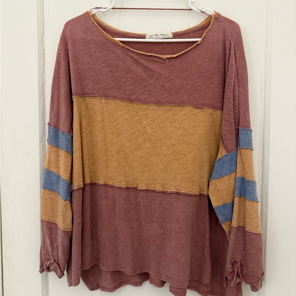 Free People Burgundy and Mustard Colorblock Hoodie